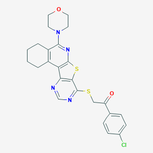 molecular formula C25H23ClN4O2S2 B458806 1-(4-chlorophenyl)-2-[(8-morpholin-4-yl-11-thia-9,14,16-triazatetracyclo[8.7.0.02,7.012,17]heptadeca-1,7,9,12,14,16-hexaen-13-yl)sulfanyl]ethanone 