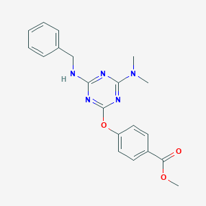 molecular formula C20H21N5O3 B458885 Methyl 4-[[4-(benzylamino)-6-(dimethylamino)-1,3,5-triazin-2-yl]oxy]benzoate 