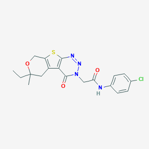 molecular formula C19H19ClN4O3S B458902 N-(4-chlorophenyl)-2-(12-ethyl-12-methyl-3-oxo-11-oxa-8-thia-4,5,6-triazatricyclo[7.4.0.02,7]trideca-1(9),2(7),5-trien-4-yl)acetamide 