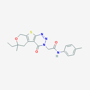 molecular formula C20H22N4O3S B458904 2-(12-ethyl-12-methyl-3-oxo-11-oxa-8-thia-4,5,6-triazatricyclo[7.4.0.02,7]trideca-1(9),2(7),5-trien-4-yl)-N-(4-methylphenyl)acetamide 