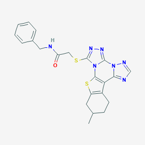 molecular formula C22H21N7OS2 B458913 N-Benzyl-2-[(16-methyl-19-thia-2,4,5,7,8,10-hexazapentacyclo[10.7.0.02,6.07,11.013,18]nonadeca-1(12),3,5,8,10,13(18)-hexaen-3-yl)sulfanyl]acetamide CAS No. 723747-19-1