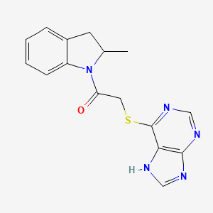 molecular formula C16H15N5OS B4589772 6-{[2-(2-methyl-2,3-dihydro-1H-indol-1-yl)-2-oxoethyl]thio}-9H-purine 