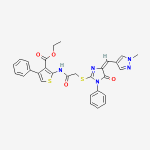 molecular formula C29H25N5O4S2 B4589815 ETHYL 2-{[2-({4-[(E)-1-(1-METHYL-1H-PYRAZOL-4-YL)METHYLIDENE]-5-OXO-1-PHENYL-4,5-DIHYDRO-1H-IMIDAZOL-2-YL}SULFANYL)ACETYL]AMINO}-4-PHENYL-3-THIOPHENECARBOXYLATE 
