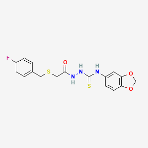molecular formula C17H16FN3O3S2 B4590300 N-1,3-benzodioxol-5-yl-2-{[(4-fluorobenzyl)thio]acetyl}hydrazinecarbothioamide 