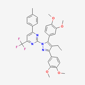 molecular formula C33H31F3N4O4 B4590357 2-[3,5-bis(3,4-dimethoxyphenyl)-4-ethyl-1H-pyrazol-1-yl]-4-(4-methylphenyl)-6-(trifluoromethyl)pyrimidine 
