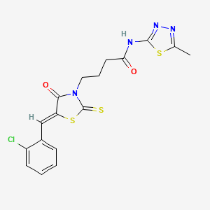 molecular formula C17H15ClN4O2S3 B4590364 4-[5-(2-chlorobenzylidene)-4-oxo-2-thioxo-1,3-thiazolidin-3-yl]-N-(5-methyl-1,3,4-thiadiazol-2-yl)butanamide 