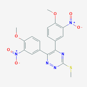 molecular formula C18H15N5O6S B459041 5,6-Bis{3-nitro-4-methoxyphenyl}-3-(methylthio)-1,2,4-triazine 