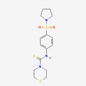 molecular formula C15H21N3O2S3 B4590553 N-[4-(1-pyrrolidinylsulfonyl)phenyl]-4-thiomorpholinecarbothioamide 