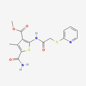molecular formula C15H15N3O4S2 B4590615 methyl 5-(aminocarbonyl)-4-methyl-2-{[(2-pyridinylthio)acetyl]amino}-3-thiophenecarboxylate 