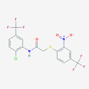 molecular formula C16H9ClF6N2O3S B4590722 N-[2-chloro-5-(trifluoromethyl)phenyl]-2-{[2-nitro-4-(trifluoromethyl)phenyl]thio}acetamide 