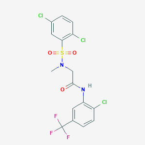 molecular formula C16H12Cl3F3N2O3S B4590736 N~1~-[2-chloro-5-(trifluoromethyl)phenyl]-N~2~-[(2,5-dichlorophenyl)sulfonyl]-N~2~-methylglycinamide 