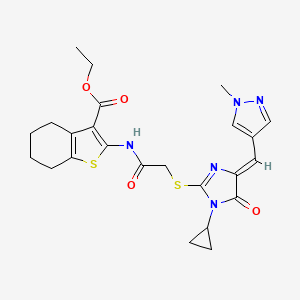 molecular formula C24H27N5O4S2 B4590811 ETHYL 2-{[2-({1-CYCLOPROPYL-4-[(Z)-1-(1-METHYL-1H-PYRAZOL-4-YL)METHYLIDENE]-5-OXO-1,5-DIHYDRO-4H-IMIDAZOL-2-YL}SULFANYL)ACETYL]AMINO}-4,5,6,7-TETRAHYDRO-1-BENZOTHIOPHENE-3-CARBOXYLATE 