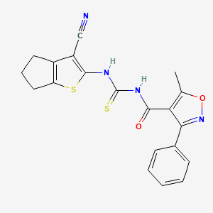 molecular formula C20H16N4O2S2 B4590905 N-(3-CYANO-5,6-DIHYDRO-4H-CYCLOPENTA[B]THIOPHEN-2-YL)-N'-[(5-METHYL-3-PHENYL-4-ISOXAZOLYL)CARBONYL]THIOUREA 