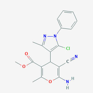molecular formula C19H17ClN4O3 B459121 methyl 6-amino-4-(5-chloro-3-methyl-1-phenyl-1H-pyrazol-4-yl)-5-cyano-2-methyl-4H-pyran-3-carboxylate CAS No. 311809-77-5