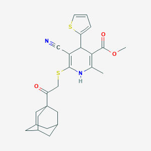 molecular formula C25H28N2O3S2 B459132 Methyl 6-[2-(1-adamantyl)-2-oxoethyl]sulfanyl-5-cyano-2-methyl-4-thiophen-2-yl-1,4-dihydropyridine-3-carboxylate CAS No. 309275-92-1