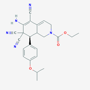 molecular formula C24H25N5O3 B459188 ethyl 6-amino-5,7,7-tricyano-8-(4-isopropoxyphenyl)-3,7,8,8a-tetrahydro-2(1H)-isoquinolinecarboxylate CAS No. 494791-94-5