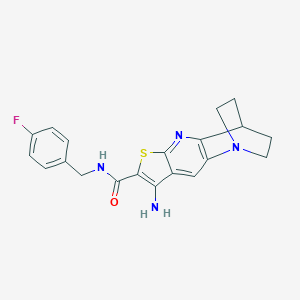 5-Amino-N-[(4-fluorophenyl)methyl]-7-thia-1,9-diazatetracyclo[9.2.2.02,10.04,8]pentadeca-2(10),3,5,8-tetraene-6-carboxamide
