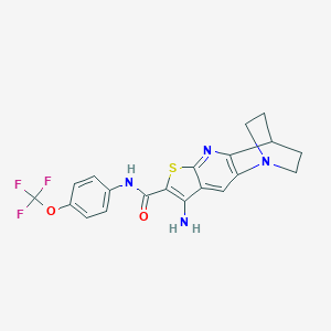 5-Amino-N-[4-(trifluoromethoxy)phenyl]-7-thia-1,9-diazatetracyclo[9.2.2.02,10.04,8]pentadeca-2(10),3,5,8-tetraene-6-carboxamide