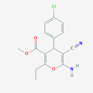 molecular formula C16H15ClN2O3 B459261 methyl 6-amino-4-(4-chlorophenyl)-5-cyano-2-ethyl-4H-pyran-3-carboxylate 