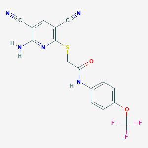 molecular formula C16H10F3N5O2S B459337 2-[(6-amino-3,5-dicyanopyridin-2-yl)sulfanyl]-N-[4-(trifluoromethoxy)phenyl]acetamide CAS No. 500107-07-3