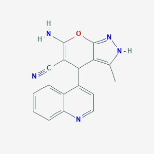 6-Amino-3-methyl-4-(4-quinolinyl)-2,4-dihydropyrano[2,3-c]pyrazole-5-carbonitrile