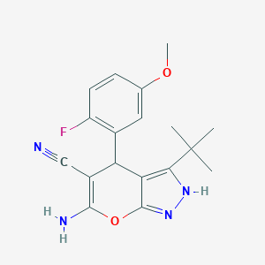 6-Amino-3-tert-butyl-4-(2-fluoro-5-methoxyphenyl)-2,4-dihydropyrano[2,3-c]pyrazole-5-carbonitrile