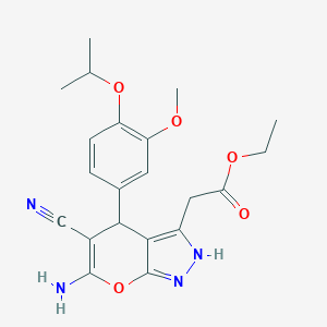 Ethyl 2-[6-amino-5-cyano-4-(3-methoxy-4-propan-2-yloxyphenyl)-2,4-dihydropyrano[2,3-c]pyrazol-3-yl]acetate