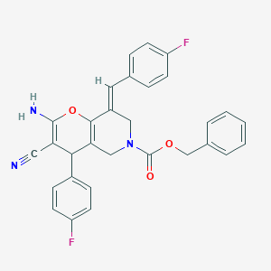 benzyl 2-amino-3-cyano-8-(4-fluorobenzylidene)-4-(4-fluorophenyl)-7,8-dihydro-4H-pyrano[3,2-c]pyridine-6(5H)-carboxylate