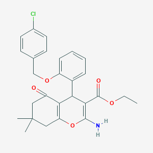 ethyl 2-amino-4-[2-[(4-chlorophenyl)methoxy]phenyl]-7,7-dimethyl-5-oxo-6,8-dihydro-4H-chromene-3-carboxylate