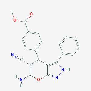 molecular formula C21H16N4O3 B459473 Methyl 4-(6-amino-5-cyano-3-phenyl-2,4-dihydropyrano[2,3-c]pyrazol-4-yl)benzoate CAS No. 369399-05-3
