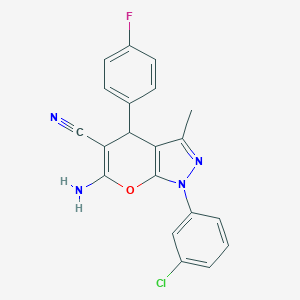 molecular formula C20H14ClFN4O B459501 6-amino-1-(3-chlorophenyl)-4-(4-fluorophenyl)-3-methyl-4H-pyrano[2,3-c]pyrazole-5-carbonitrile CAS No. 369400-38-4