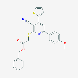 molecular formula C26H20N2O3S2 B459522 Benzyl 2-{[3-cyano-6-(4-methoxyphenyl)-4-(2-thienyl)-2-pyridinyl]sulfanyl}acetate 