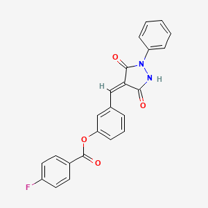 molecular formula C23H15FN2O4 B4596517 [3-[(E)-(3,5-dioxo-1-phenylpyrazolidin-4-ylidene)methyl]phenyl] 4-fluorobenzoate 