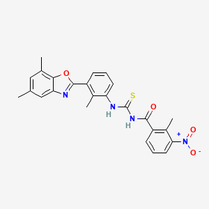 molecular formula C25H22N4O4S B4596712 N-{[3-(5,7-dimethyl-1,3-benzoxazol-2-yl)-2-methylphenyl]carbamothioyl}-2-methyl-3-nitrobenzamide 