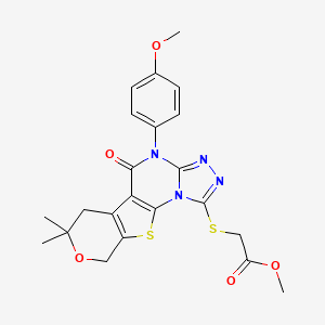 molecular formula C22H22N4O5S2 B4597033 methyl 2-[[7-(4-methoxyphenyl)-12,12-dimethyl-8-oxo-13-oxa-16-thia-2,4,5,7-tetrazatetracyclo[7.7.0.02,6.010,15]hexadeca-1(9),3,5,10(15)-tetraen-3-yl]sulfanyl]acetate 