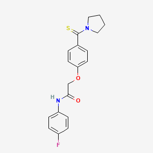 molecular formula C19H19FN2O2S B4597374 N-(4-fluorophenyl)-2-[4-(1-pyrrolidinylcarbonothioyl)phenoxy]acetamide 