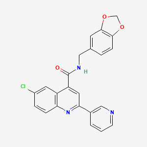 molecular formula C23H16ClN3O3 B4597935 N-[(2H-1,3-BENZODIOXOL-5-YL)METHYL]-6-CHLORO-2-(PYRIDIN-3-YL)QUINOLINE-4-CARBOXAMIDE 