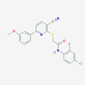 B459867 N-(4-chloro-2-fluorophenyl)-2-[3-cyano-6-(3-methoxyphenyl)pyridin-2-yl]sulfanylacetamide CAS No. 445269-47-6