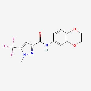 molecular formula C14H12F3N3O3 B4598713 N-(2,3-dihydro-1,4-benzodioxin-6-yl)-1-methyl-5-(trifluoromethyl)-1H-pyrazole-3-carboxamide 