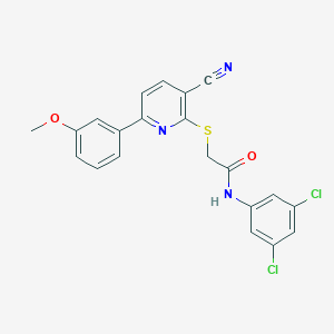 molecular formula C21H15Cl2N3O2S B459874 2-{[3-cyano-6-(3-methoxyphenyl)-2-pyridinyl]sulfanyl}-N-(3,5-dichlorophenyl)acetamide CAS No. 445269-55-6