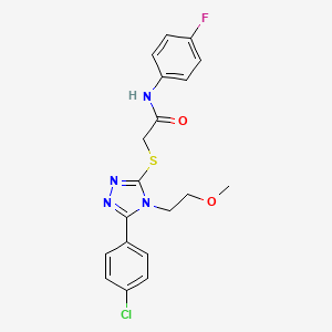 molecular formula C19H18ClFN4O2S B4598756 2-{[5-(4-chlorophenyl)-4-(2-methoxyethyl)-4H-1,2,4-triazol-3-yl]thio}-N-(4-fluorophenyl)acetamide 