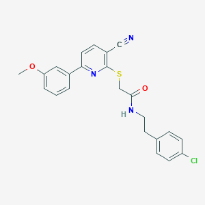 molecular formula C23H20ClN3O2S B459883 N-[2-(4-chlorophenyl)ethyl]-2-{[3-cyano-6-(3-methoxyphenyl)pyridin-2-yl]sulfanyl}acetamide CAS No. 445269-53-4