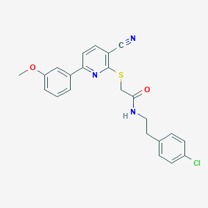 molecular formula C23H20ClN3O2S B459883 N-[2-(4-Chloro-phenyl)-ethyl]-2-[3-cyano-6-(3-methoxy-phenyl)-pyridin-2-ylsulfanyl]-acetamide CAS No. 445269-53-4