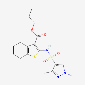 molecular formula C17H23N3O4S2 B4598904 propyl 2-{[(1,3-dimethyl-1H-pyrazol-4-yl)sulfonyl]amino}-4,5,6,7-tetrahydro-1-benzothiophene-3-carboxylate 