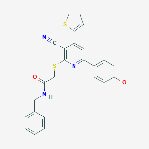 molecular formula C26H21N3O2S2 B459919 N-benzyl-2-{[3-cyano-6-(4-methoxyphenyl)-4-(2-thienyl)-2-pyridinyl]sulfanyl}acetamide CAS No. 445381-24-8