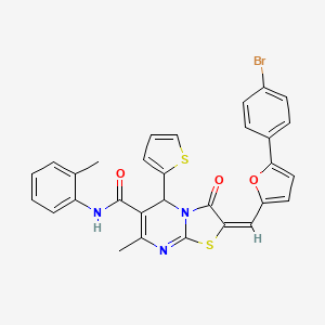 molecular formula C30H22BrN3O3S2 B4599211 (2E)-2-{[5-(4-bromophenyl)furan-2-yl]methylidene}-7-methyl-N-(2-methylphenyl)-3-oxo-5-(thiophen-2-yl)-2,3-dihydro-5H-[1,3]thiazolo[3,2-a]pyrimidine-6-carboxamide 