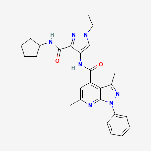 molecular formula C26H29N7O2 B4599301 N-{3-[(cyclopentylamino)carbonyl]-1-ethyl-1H-pyrazol-4-yl}-3,6-dimethyl-1-phenyl-1H-pyrazolo[3,4-b]pyridine-4-carboxamide 