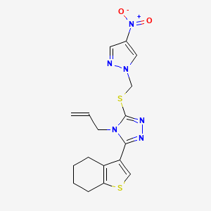molecular formula C17H18N6O2S2 B4599570 4-ALLYL-3-{[(4-NITRO-1H-PYRAZOL-1-YL)METHYL]SULFANYL}-5-(4,5,6,7-TETRAHYDRO-1-BENZOTHIOPHEN-3-YL)-4H-1,2,4-TRIAZOLE 
