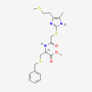 molecular formula C20H27N3O3S3 B4599972 METHYL 3-(BENZYLSULFANYL)-2-[2-({4-METHYL-5-[2-(METHYLSULFANYL)ETHYL]-1H-IMIDAZOL-2-YL}SULFANYL)ACETAMIDO]PROPANOATE 