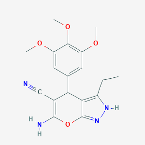 molecular formula C18H20N4O4 B460041 6-Amino-3-ethyl-4-(3,4,5-trimethoxyphenyl)-1,4-dihydropyrano[2,3-c]pyrazole-5-carbonitrile CAS No. 364621-90-9
